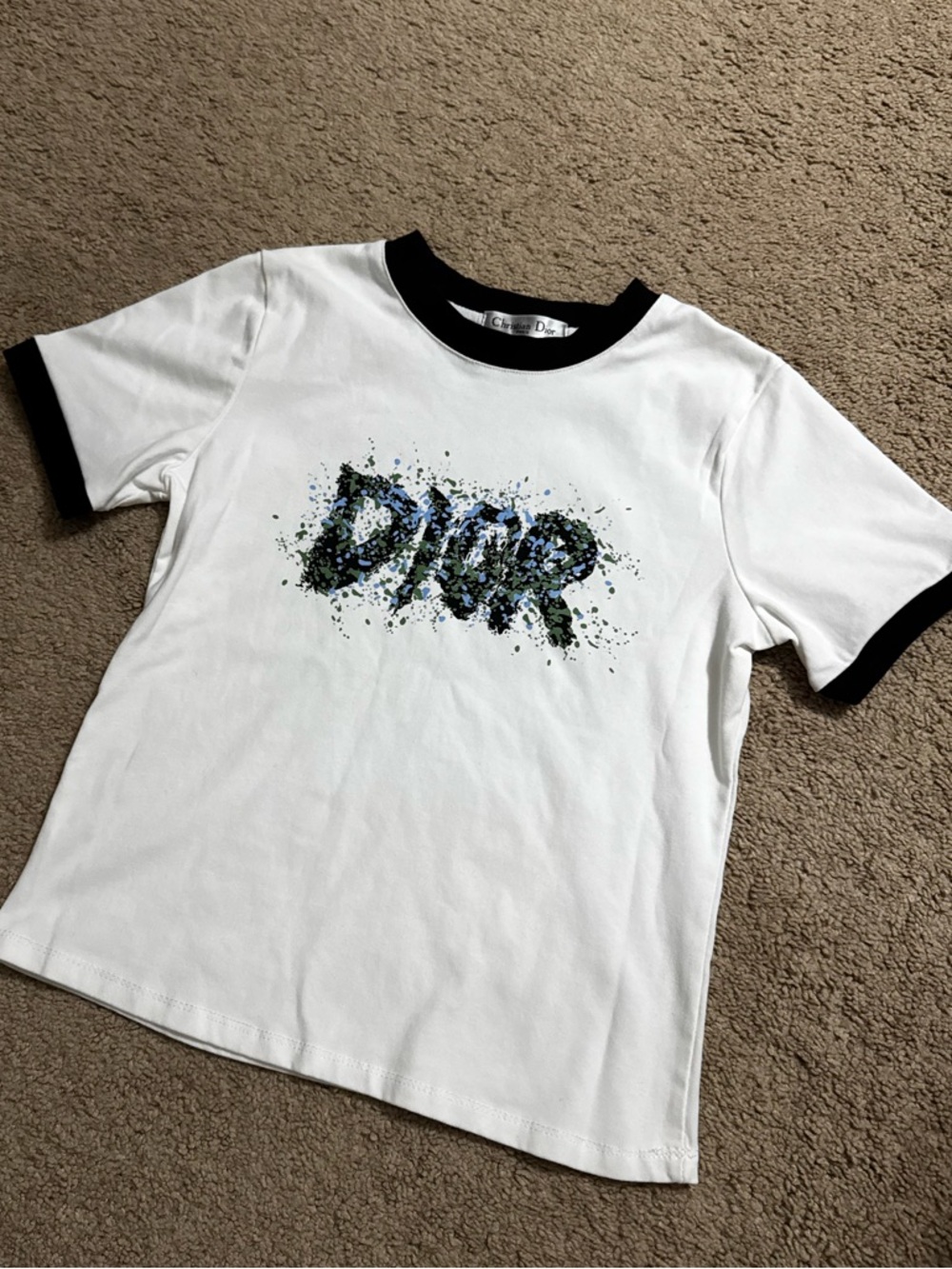 Dior White Graphic Ringer Tee with Black Trim